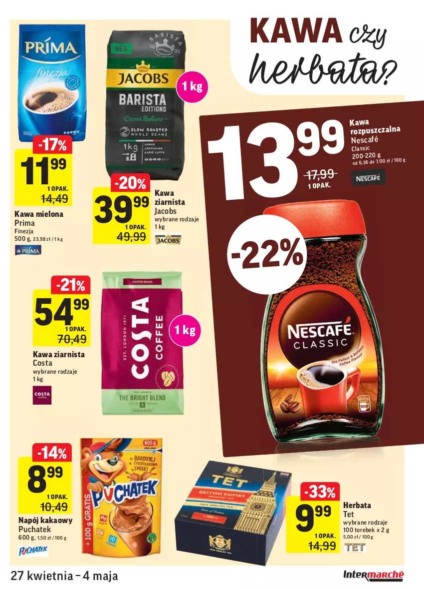 Gazetka promocyjna Intermarche - Grill majowy - ważna 27.04 do 04.05.2021 - strona 33 - produkty: Herbata, Jacobs, Kakao, Kawa, Kawa mielona, Kawa rozpuszczalna, Kawa ziarnista, Napój, Nescafé, Prima