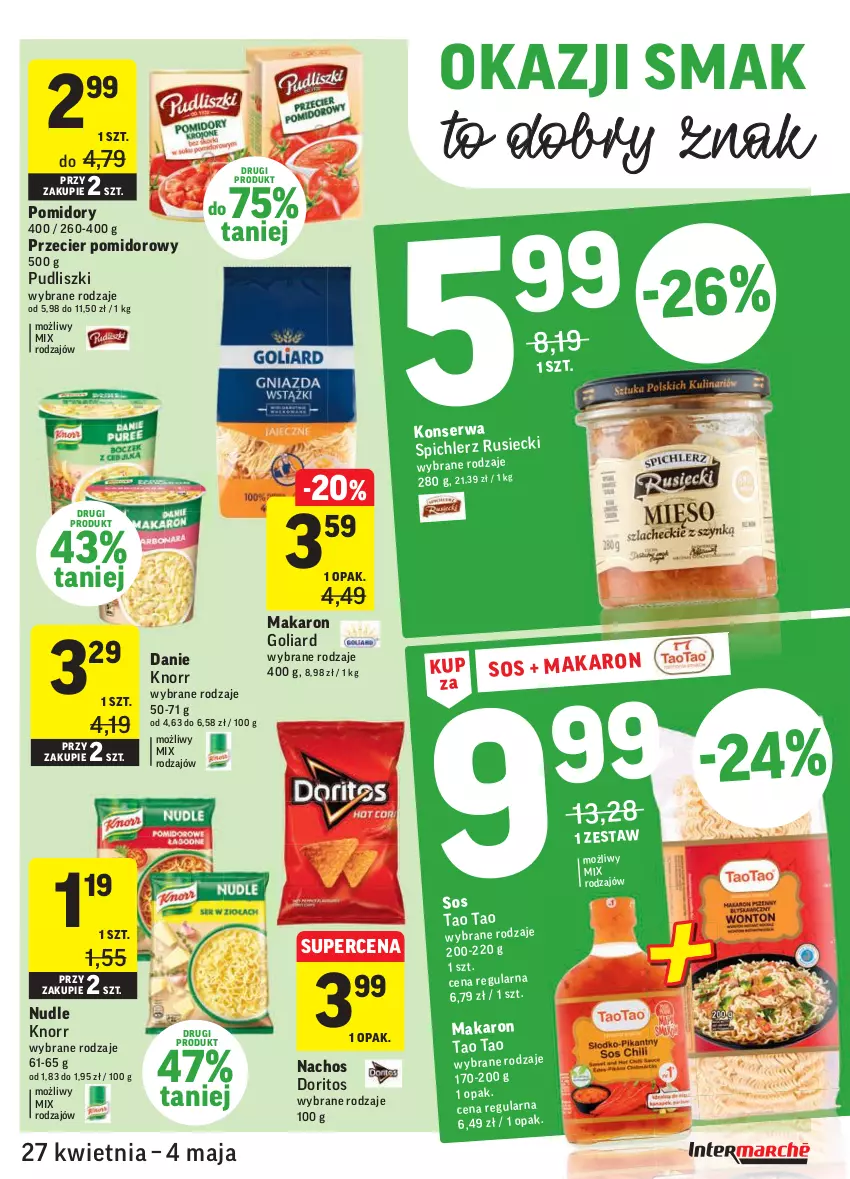 Gazetka promocyjna Intermarche - Grill majowy - ważna 27.04 do 04.05.2021 - strona 35 - produkty: Goliard, Knorr, Makaron, Pomidory, Pudliszki, Ser, Sos, Spichlerz Rusiecki