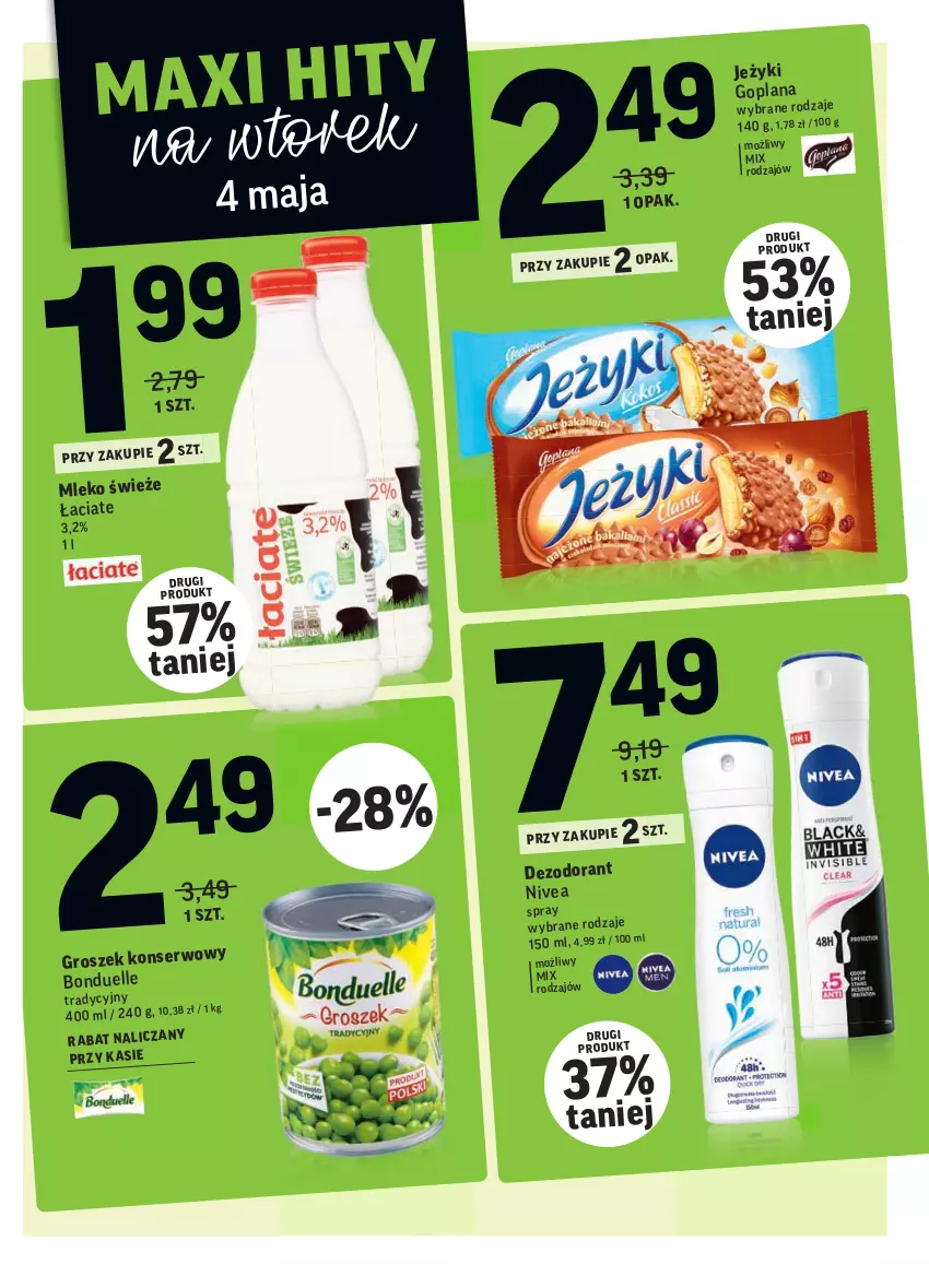 Gazetka promocyjna Intermarche - Grill majowy - ważna 27.04 do 04.05.2021 - strona 38 - produkty: Bonduelle, Dezodorant, Goplana, Groszek, Jeżyki, LANA, Mleko, Nivea, Ser