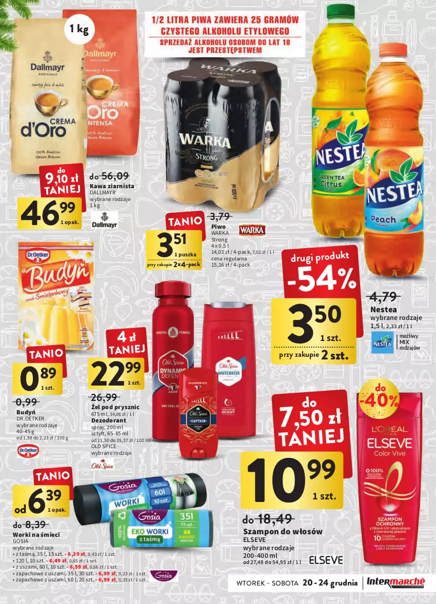 Gazetka promocyjna Intermarche - Gazetka Intermarche - ważna 20.12 do 24.12.2022 - strona 21 - produkty: Budyń, Dallmayr, Dezodorant, Elseve, Kawa, Kawa ziarnista, Nestea, Old Spice, Piwo, Szampon, Warka, Worki na śmiec, Worki na śmieci