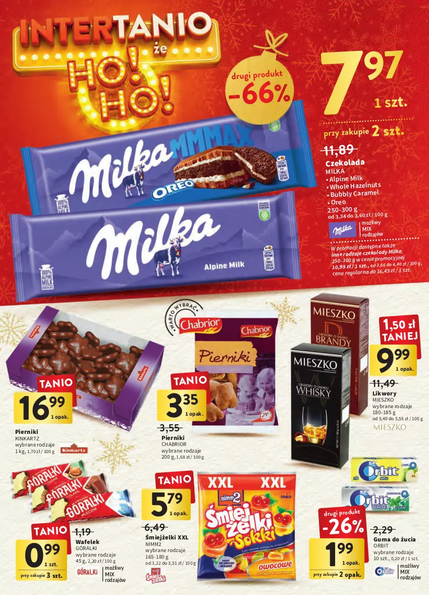 Gazetka promocyjna Intermarche - Gazetka Intermarche - ważna 20.12 do 24.12.2022 - strona 36 - produkty: Chabrior, Czekolada, Góralki, Guma do żucia, Inka, Milka, Nimm2, Orbit, Oreo, Piernik, Wafelek