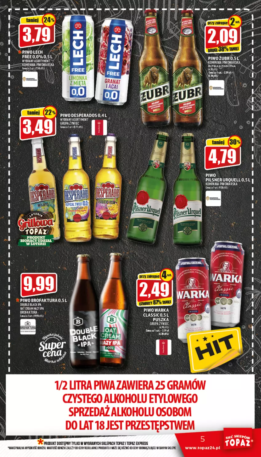 Gazetka promocyjna Topaz - Gazetka - ważna 19.05 do 25.05.2022 - strona 5 - produkty: Desperados, Fa, Gra, Gry, Lack, Pilsner Urquell, Piwa, Piwo, Sok, Top