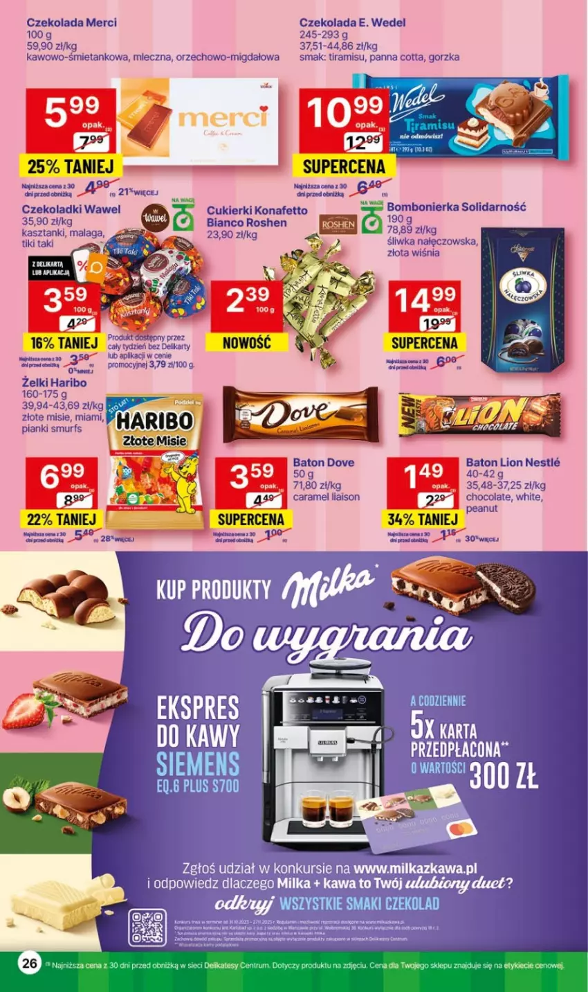 Gazetka promocyjna Delikatesy Centrum - Gazetka DC44 czw-sr - ważna 09.11 do 15.11.2023 - strona 26 - produkty: Baton, Cukier, Cukierki, Dove, Lion, Panna cotta, Wawel