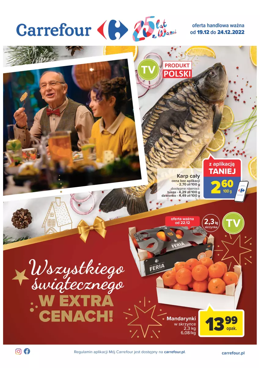 Gazetka promocyjna Carrefour - Gazetka Carrefour - ważna 19.12 do 24.12.2022 - strona 1 - produkty: Karp, Mandarynki, Tusz