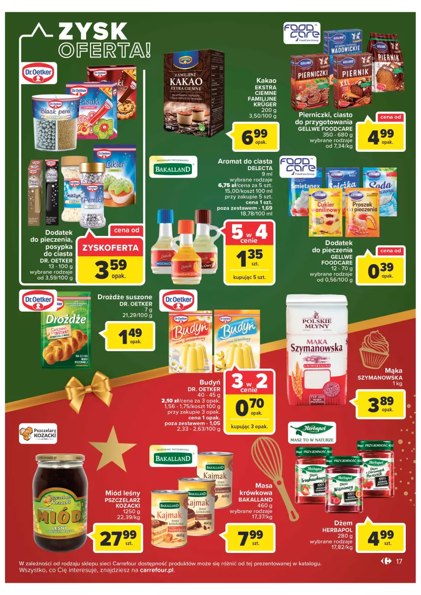 Gazetka promocyjna Carrefour - Gazetka Carrefour - ważna 19.12 do 24.12.2022 - strona 17 - produkty: Bakalland, Delecta, Deser, Dr. Oetker, Drożdże, Fa, Herbapol, Kakao, Kosz, Mąka, Masa krówkowa, Miód, Miód leśny, Piec, Polskie Młyny, Ser