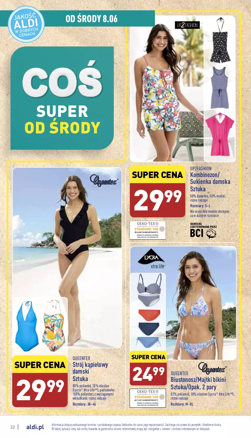 Gazetka promocyjna Aldi - Pełny katalog - ważna 06.06 do 11.06.2022 - strona 32 - produkty: Bikini, Biustonosz, Fa, Kombinezon, Majtki, Moda, Queentex, Strój kąpielowy, Sukienka, Wełna