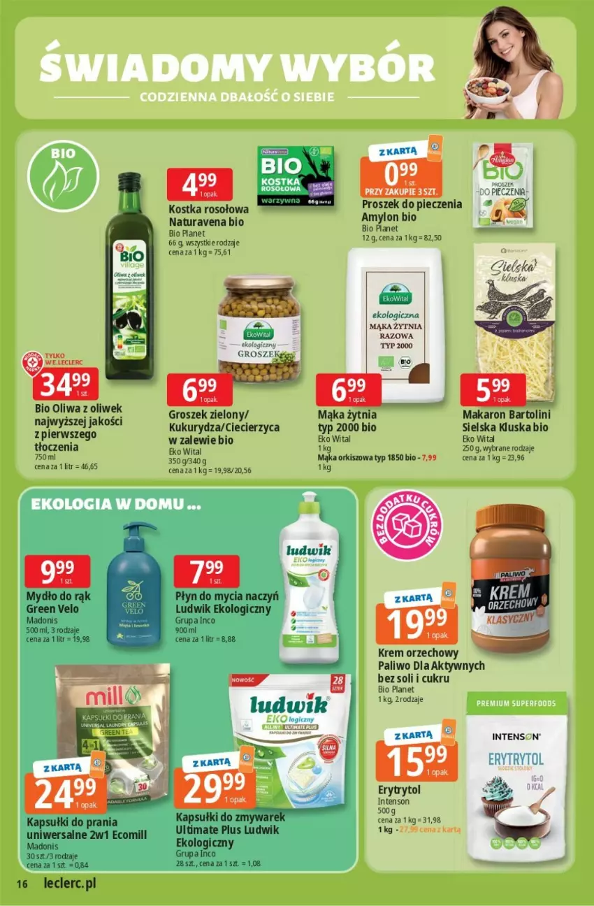 Gazetka promocyjna E Leclerc - ważna 26.03 do 04.04.2026 - strona 16 - produkty: Do mycia naczyń, Groszek, Kapsułki do prania, Krem orzechowy, Kukurydza, Ludwik, Mąka, Mydło, Oliwa, Oliwa z oliwek, Piec, Płyn do mycia, Płyn do mycia naczyń, Proszek do pieczenia