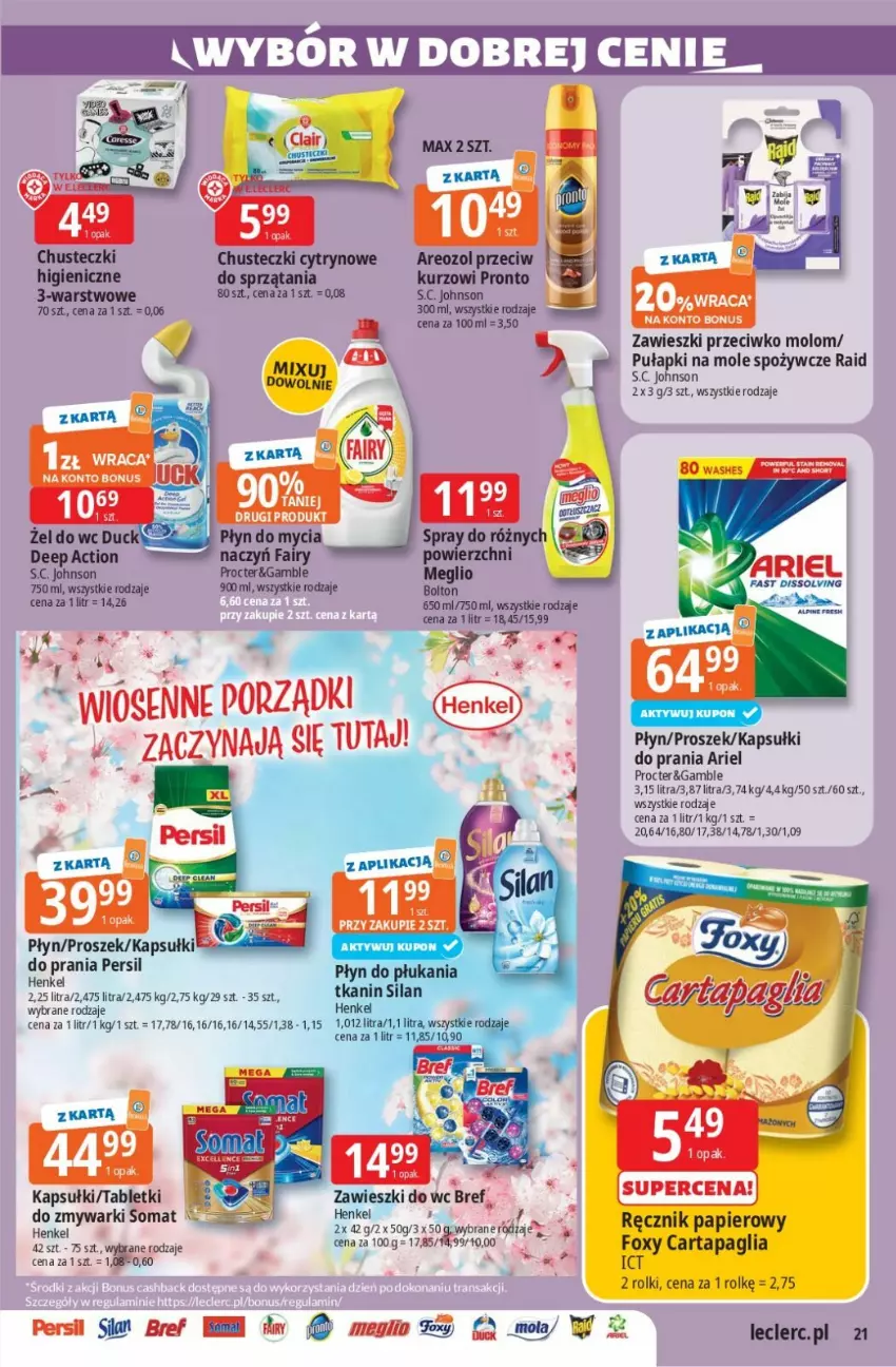 Gazetka promocyjna E Leclerc - ważna 26.03 do 04.04.2026 - strona 21 - produkty: Ariel, Bref, Mola, Persil, Por, Pronto, Somat, Tablet, Zawieszki, Zmywarki