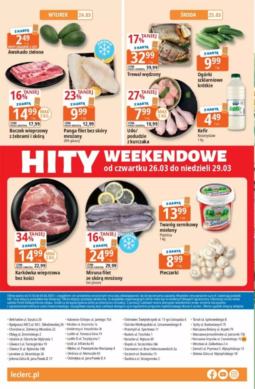 Gazetka promocyjna E Leclerc - ważna 26.03 do 04.04.2026 - strona 48 - produkty: Boczek, Boczek wieprzowy, Fa, Karkówka wieprzowa, Kefir, Kosz, Kurczak, Lazur, Miruna, Panga, Piątnica, Piec, Por, Sos, Sport, Stock, Szal, Top, Twaróg