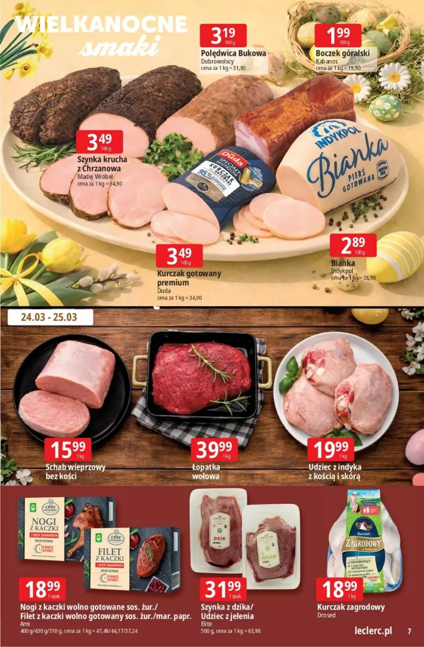 Gazetka promocyjna E Leclerc - ważna 26.03 do 04.04.2026 - strona 7 - produkty: Boczek, Chrzan, Duda, Kabanos, Kurczak, Madej Wróbel, Polędwica, Sos, Szynka, Udziec z indyka