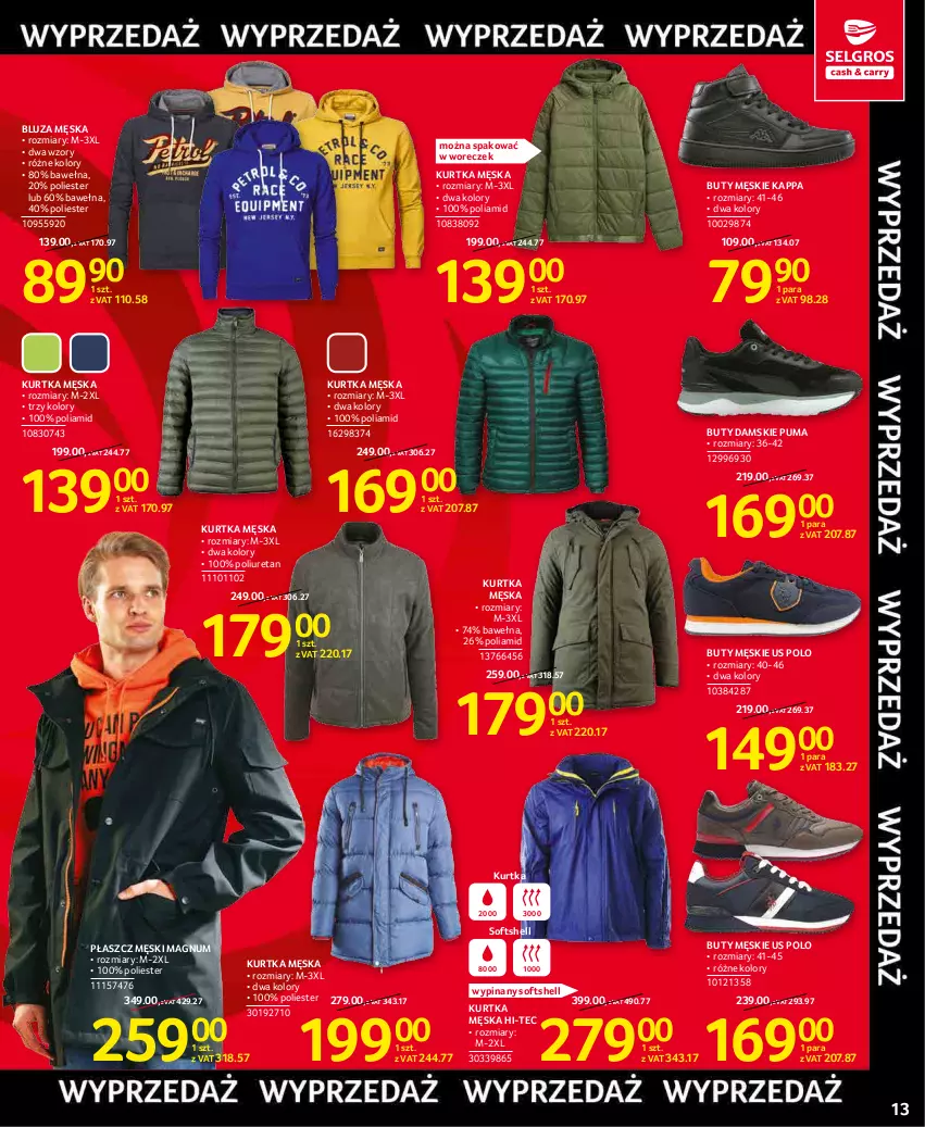 Gazetka promocyjna Selgros - Oferta przemysłowa - ważna 27.12 do 05.01.2021 - strona 13 - produkty: Bluza, Buty, Hi-Tec, Kurtka, Płaszcz, Puma, Wełna, Woreczek