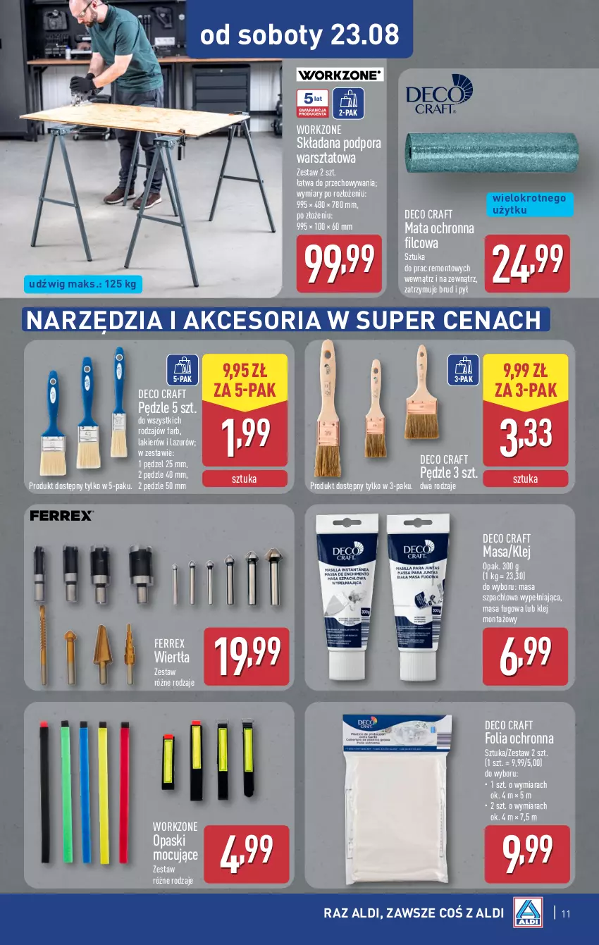 Gazetka promocyjna Aldi - Artykuły przemysłowe i tekstylia - ważna 20.08 do 23.08.2025 - strona 11 - produkty: Dźwig, Fa, Klej, Lakier, Lazur, Masa szpachlowa, Mata ochronna, Por