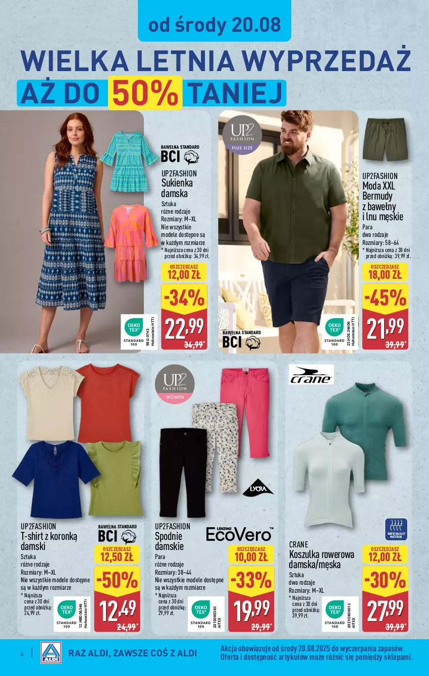 Gazetka promocyjna Aldi - Artykuły przemysłowe i tekstylia - ważna 20.08 do 23.08.2025 - strona 4 - produkty: Bermudy, Fa, Kosz, Koszulka, Moda, Rower, Spodnie, Sukienka, T-shirt