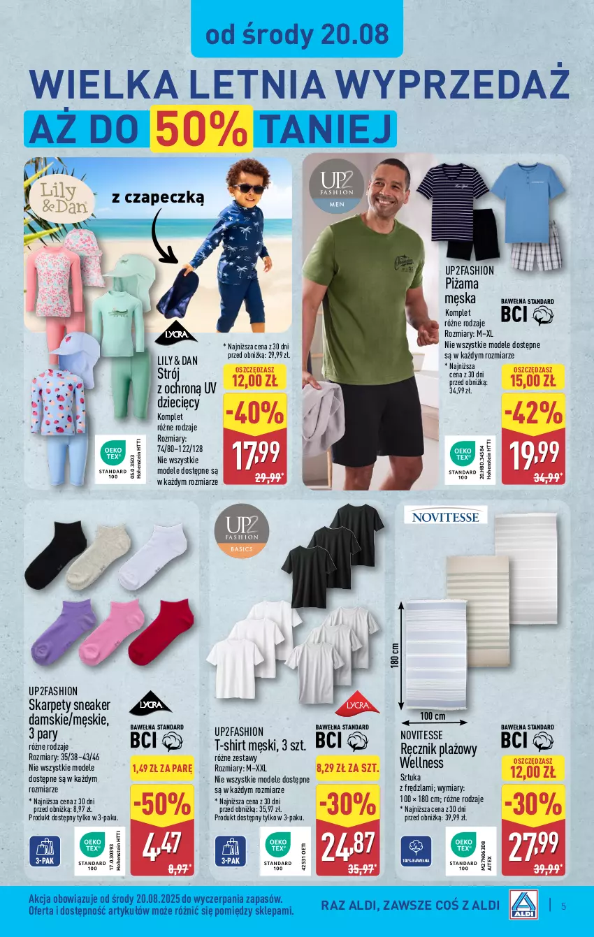 Gazetka promocyjna Aldi - Artykuły przemysłowe i tekstylia - ważna 20.08 do 23.08.2025 - strona 5 - produkty: Dzieci, Fa, Karp, Piżama, Ręcznik, T-shirt, Wełna