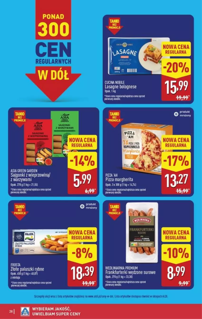 Gazetka promocyjna Aldi - Pełna oferta - ważna 19.10 do 24.10.2026 - strona 28 - produkty: Frankfurterki, Frosta, Lasagne, Lasagne bolognese, Leon, LG, Mintaj, Paluszki rybne, Pizza, Sajgonki, Tera, Warzywa, Wieprzowina
