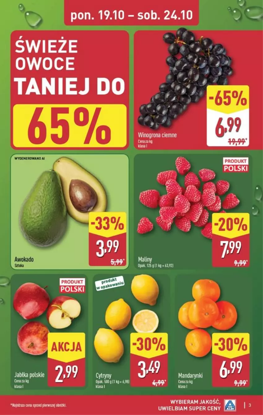 Gazetka promocyjna Aldi - Pełna oferta - ważna 19.10 do 24.10.2026 - strona 3 - produkty: Fa, Jabłka, Maliny, Owoce, Wino, Winogrona