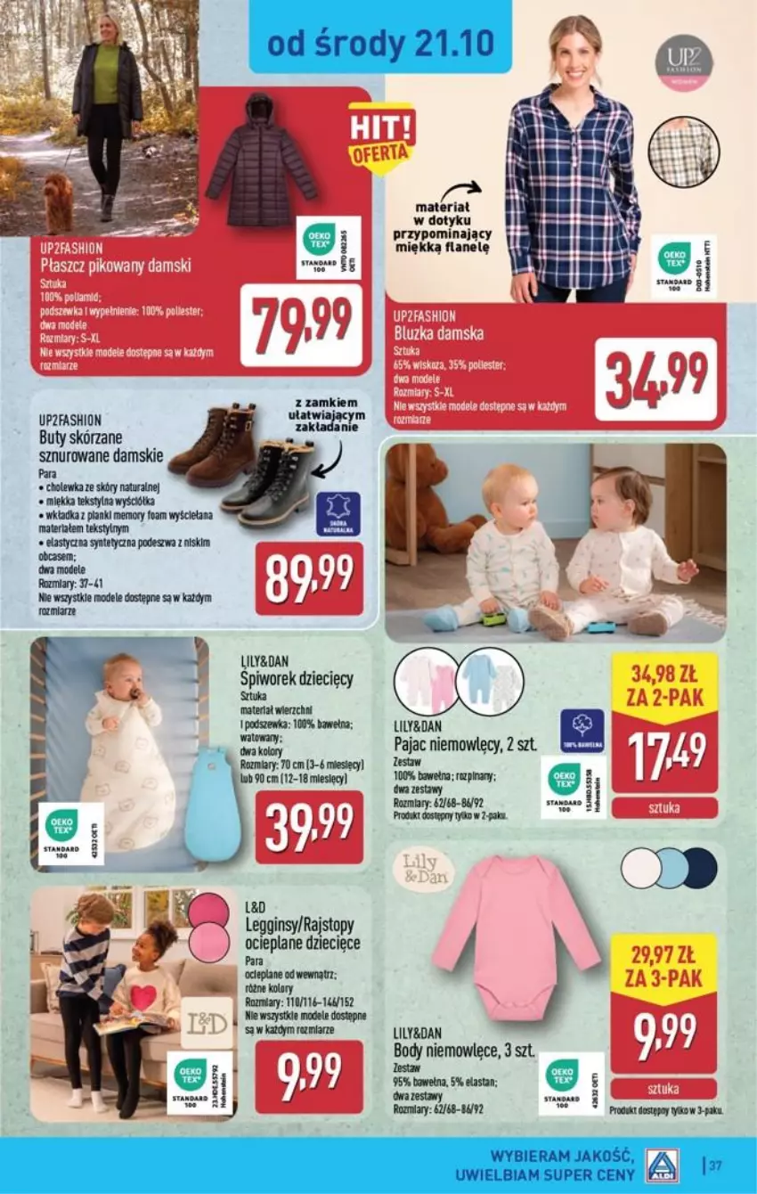 Gazetka promocyjna Aldi - Pełna oferta - ważna 19.10 do 24.10.2026 - strona 37 - produkty: Body, Buty, Dzieci, Fa, Gin, Lanki, Legginsy, Pajac, Piwo, Rajstopy, Top, Wełna