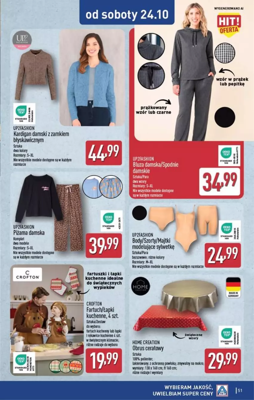 Gazetka promocyjna Aldi - Pełna oferta - ważna 19.10 do 24.10.2026 - strona 51 - produkty: Fa, Fartuch kuchenny, K2, Kardigan, Majtki, Obrus, Piżama, Szorty, Tusz