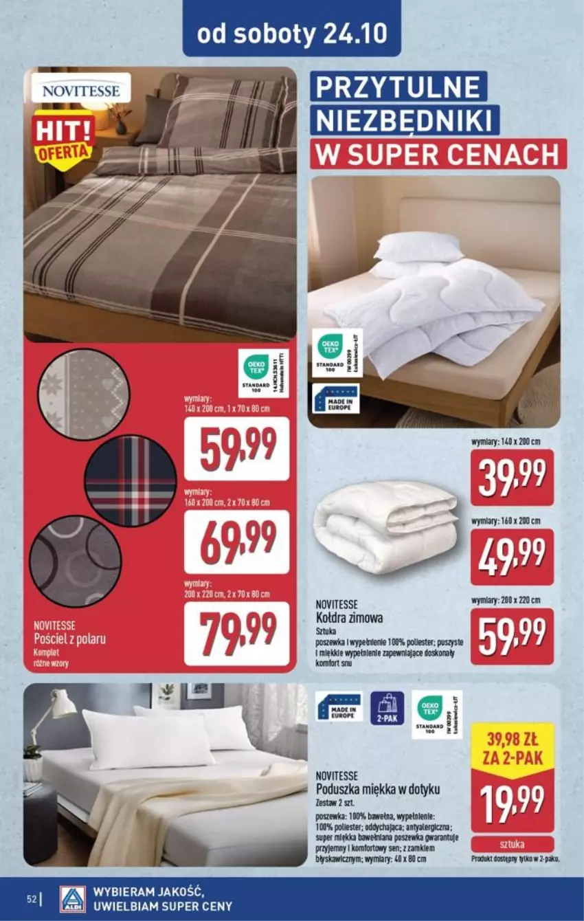 Gazetka promocyjna Aldi - Pełna oferta - ważna 19.10 do 24.10.2026 - strona 52 - produkty: Kołdra, Poduszka, Poszewka