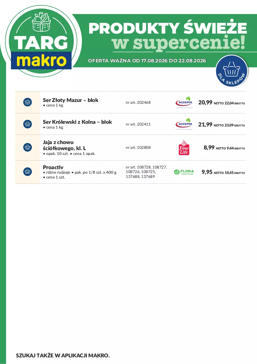 Gazetka promocyjna Makro - Targ MAKRO - oferta świeża w super cenach! - ważna 17.08 do 22.08.2026 - strona 8 - produkty: Jaja, Królewski, Ser, Złoty Mazur
