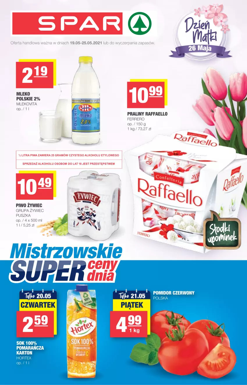 Gazetka promocyjna Spar - Express - ważna 19.05 do 25.05.2021 - strona 1 - produkty: Fa, Ferrero, Gra, Mleko, Mlekovita, Piwa, Piwo, Praliny, Raffaello