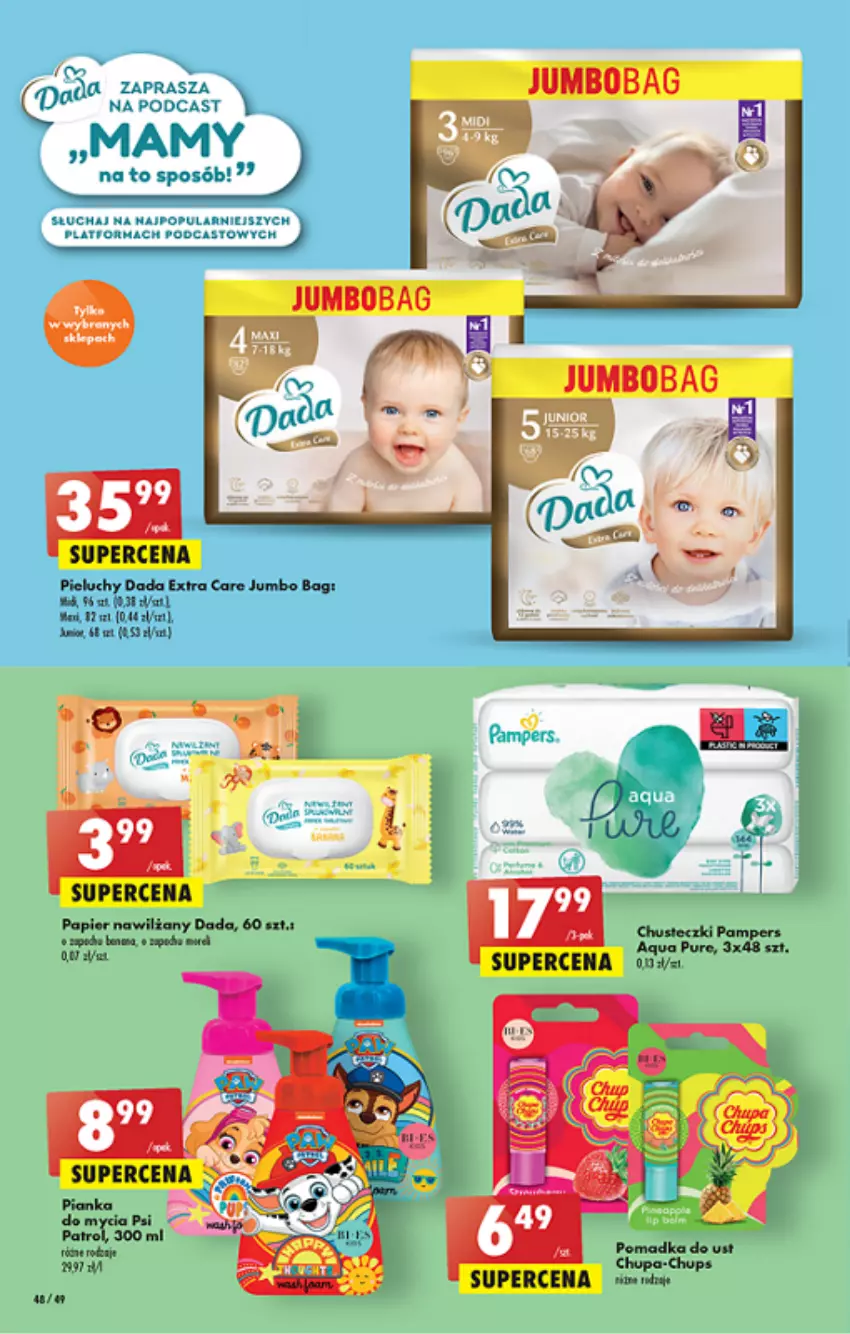 Gazetka promocyjna Biedronka - ważna 17.06 do 22.06.2022 - strona 48 - produkty: Chusteczki, Dada, O Bag, Pampers, Papier, Pieluchy, Pur