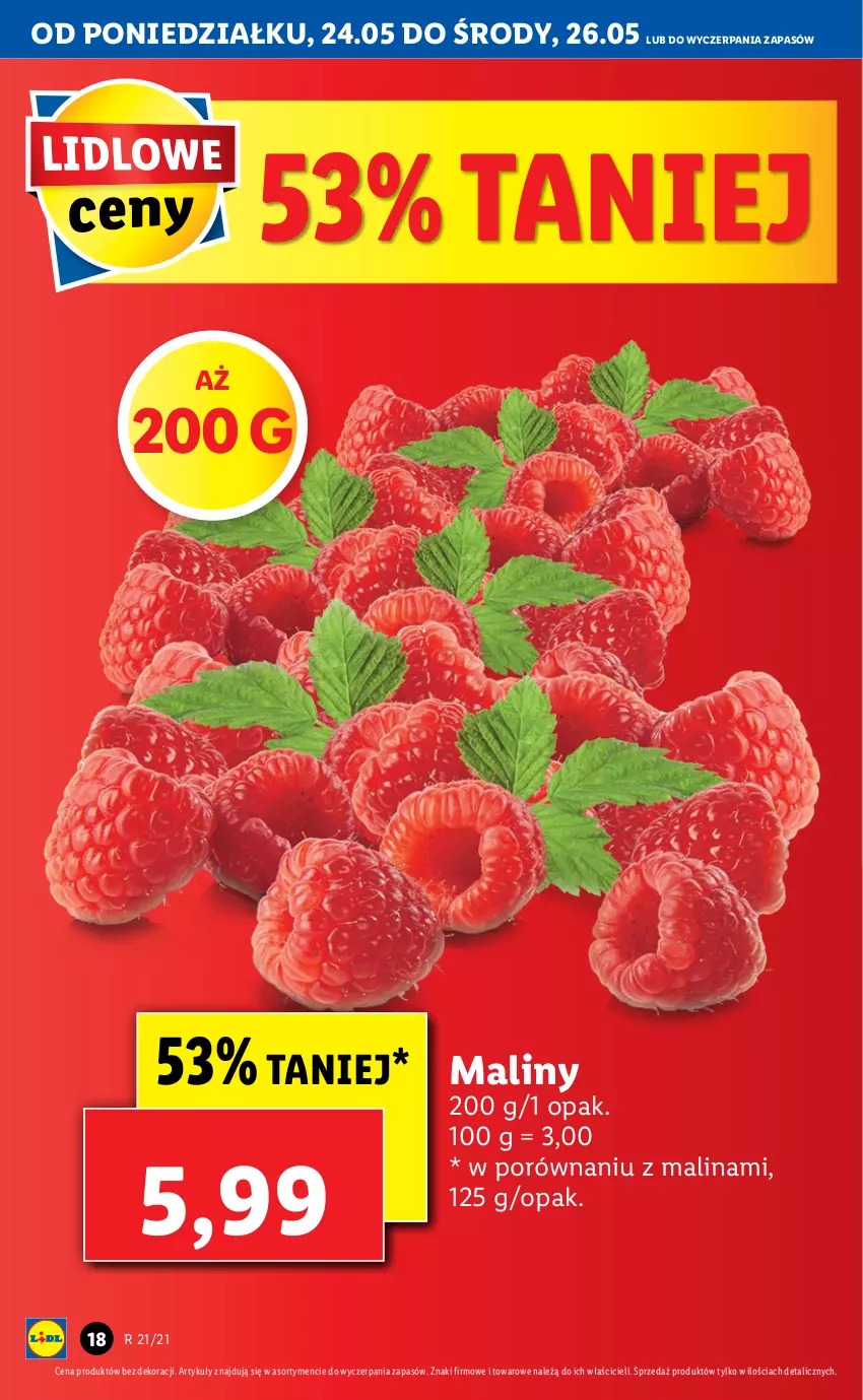 Gazetka promocyjna Lidl - GAZETKA - ważna 24.05 do 26.05.2021 - strona 18 - produkty: Maliny, Por