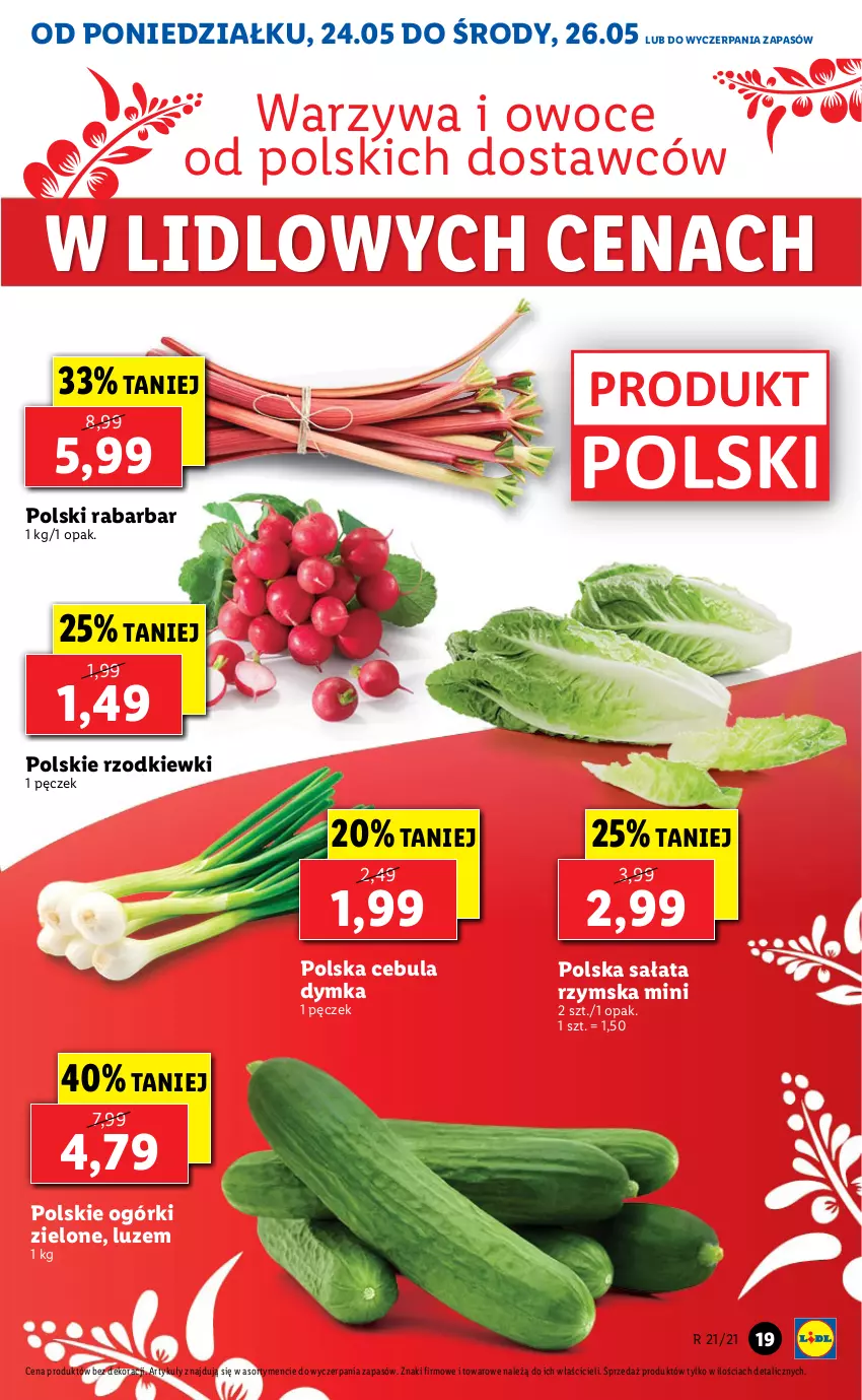 Gazetka promocyjna Lidl - GAZETKA - ważna 24.05 do 26.05.2021 - strona 19 - produkty: Cebula, Owoce, Sałat, Warzywa, Warzywa i owoce