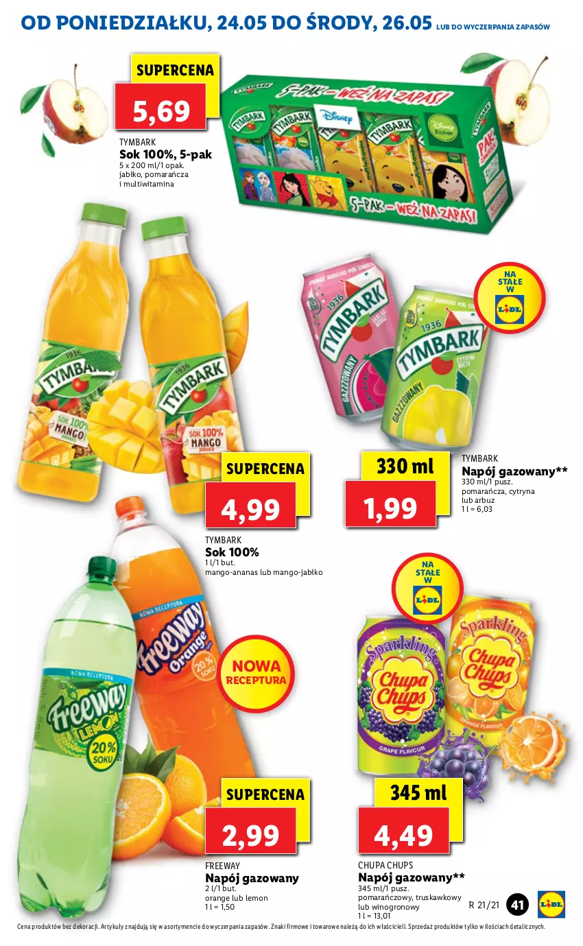 Gazetka promocyjna Lidl - GAZETKA - ważna 24.05 do 26.05.2021 - strona 41 - produkty: Ananas, Arbuz, Chupa Chups, Mango, Napój, Napój gazowany, Sok, Tymbark, Wino