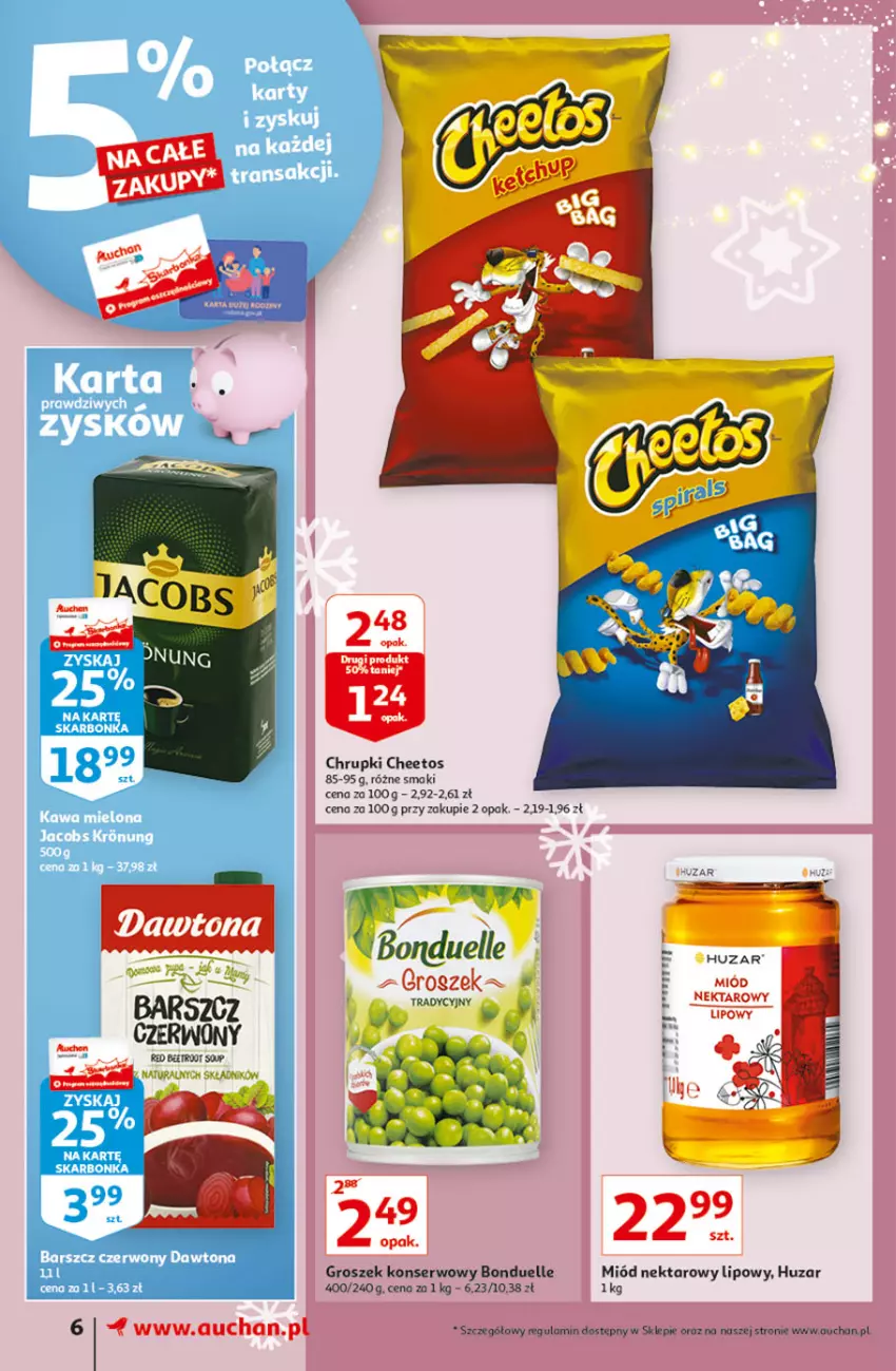 Gazetka promocyjna Auchan - Magia Mikołajkowa Supermarkety - ważna 02.12 do 08.12.2021 - strona 6 - produkty: Bonduelle, Cheetos, Chrupki, Dawtona, Groszek, Miód, Nektar