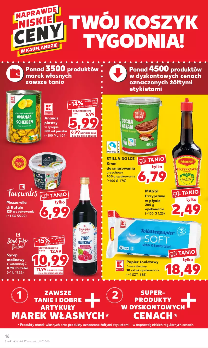 Gazetka promocyjna Kaufland - 5 kwietnia - ważna 05.04 do 12.04.2023 - strona 16 - produkty: Ananas, Fa, Kosz, Maggi, Mozzarella, Papier, Papier toaletowy, Przyprawa w płynie, Syrop