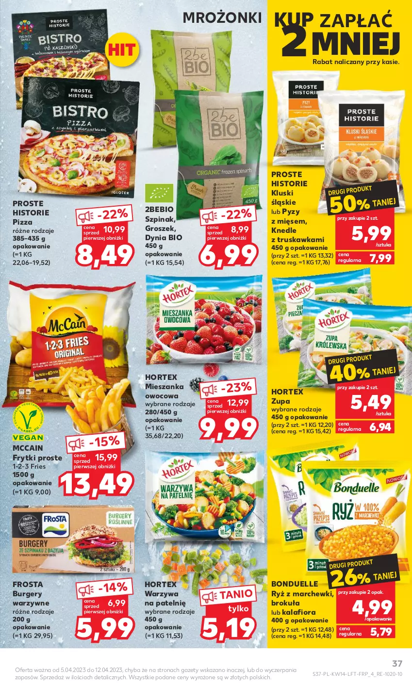 Gazetka promocyjna Kaufland - 5 kwietnia - ważna 05.04 do 12.04.2023 - strona 37 - produkty: Bonduelle, Burger, Frosta, Frytki, Groszek, Hortex, Kalafior, Knedle, McCain, Pizza, Ryż, Szpinak, Warzywa, Zupa