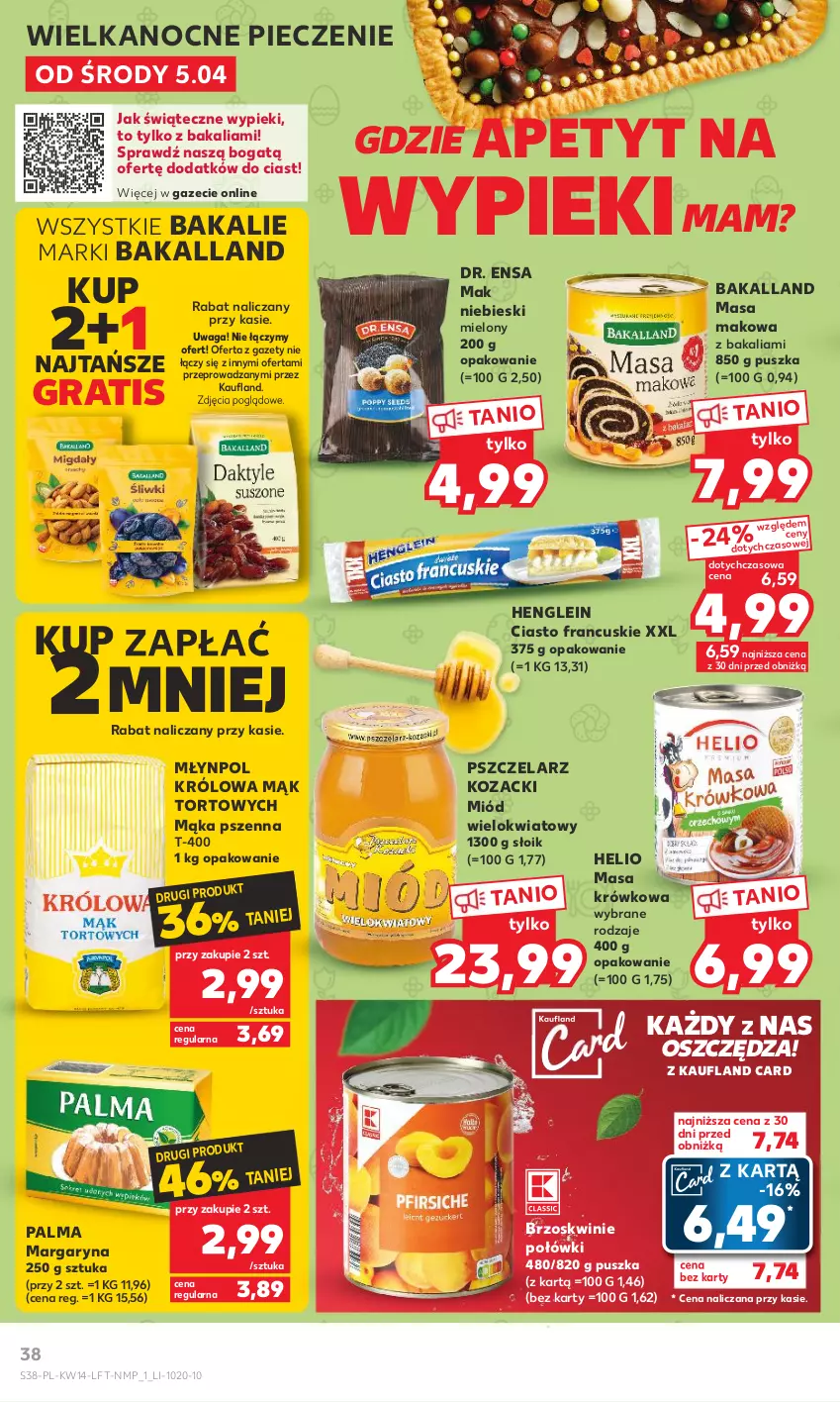 Gazetka promocyjna Kaufland - 5 kwietnia - ważna 05.04 do 12.04.2023 - strona 38 - produkty: Bakalland, Brzoskwinie, Ciasto francuskie, Gra, Helio, Mąka, Mąka pszenna, Margaryna, Masa krówkowa, Miód, Młynpol, Palma, Piec, Waga