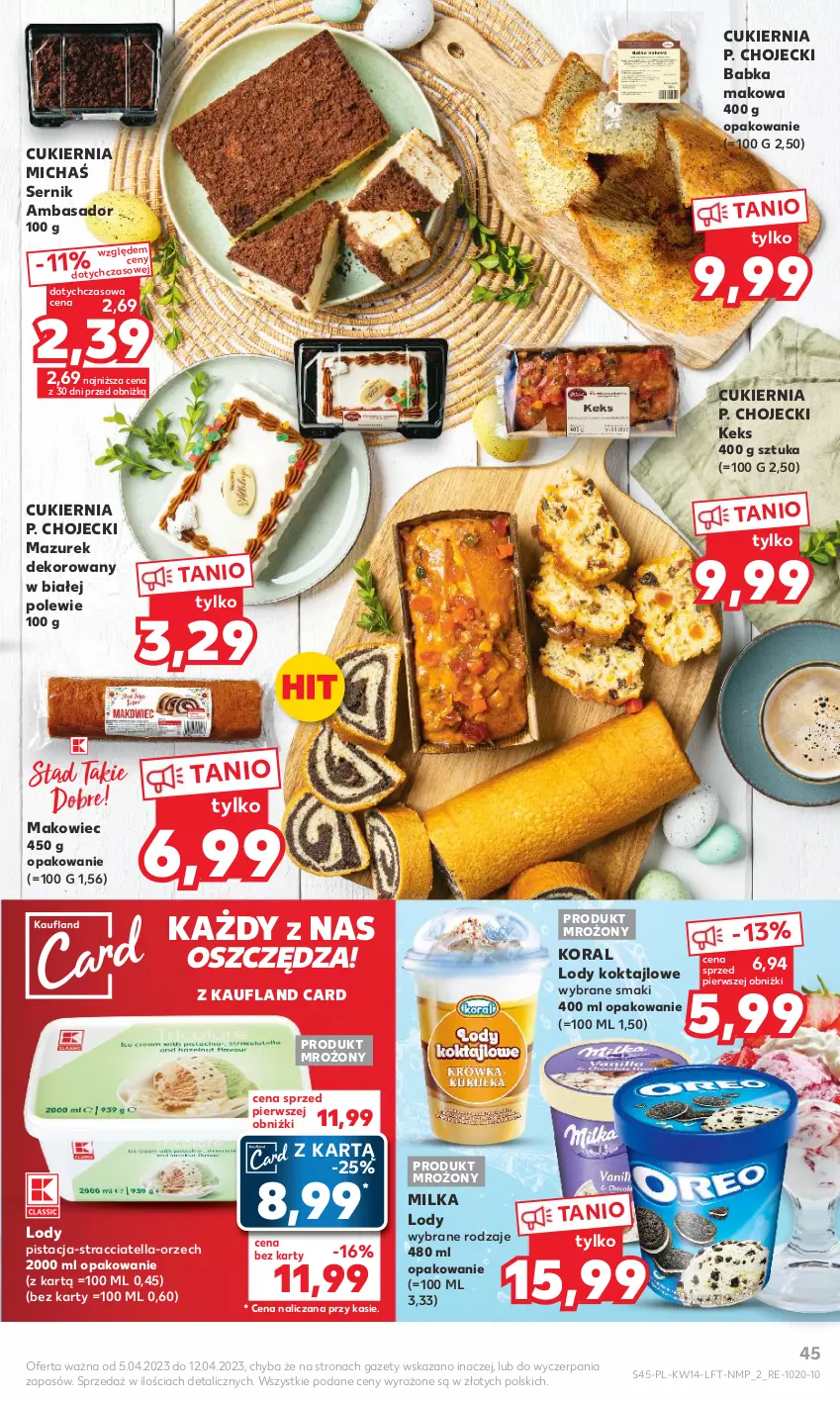 Gazetka promocyjna Kaufland - 5 kwietnia - ważna 05.04 do 12.04.2023 - strona 45 - produkty: Babka, Cukier, Lody, Makowiec, Milka, Ser