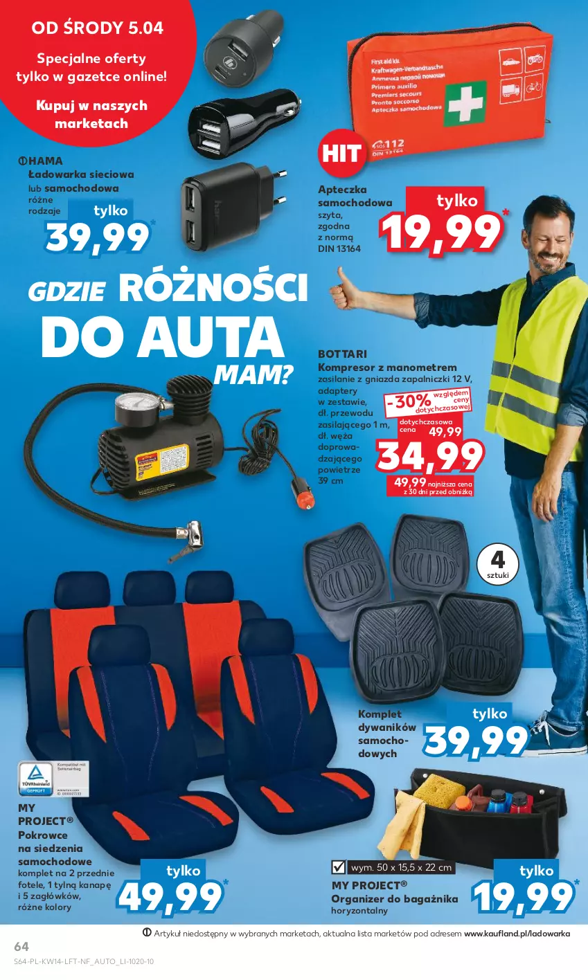 Gazetka promocyjna Kaufland - 5 kwietnia - ważna 05.04 do 12.04.2023 - strona 64 - produkty: Apteczka samochodowa, Dres, Dywan, Dywanik, Fotel, Hama, Kompresor, O Bag, Organizer, Silan, Warka