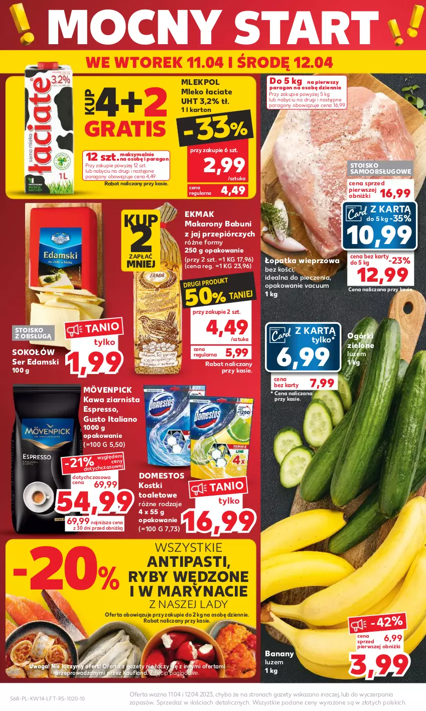 Gazetka promocyjna Kaufland - 5 kwietnia - ważna 05.04 do 12.04.2023 - strona 68 - produkty: Babuni, Banany, Domestos, Edam, Gra, Kawa, Kawa ziarnista, Makaron, Mleko, Piec, Ser, Sok, Sokołów, Waga