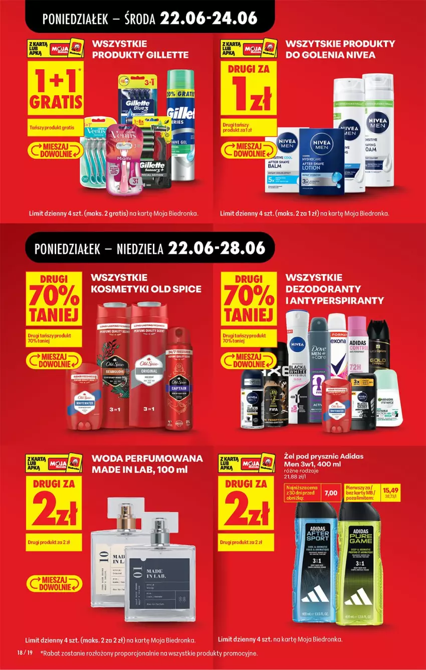 Gazetka promocyjna Biedronka - Od Poniedziałku - ważna 22.06 do 28.06.2026 - strona 18 - produkty: Gillette, Gra, Nivea, Perfum, Por, Woda, Woda perfumowana