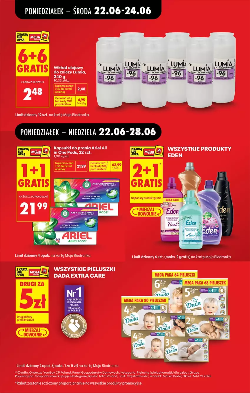 Gazetka promocyjna Biedronka - Od Poniedziałku - ważna 22.06 do 28.06.2026 - strona 21 - produkty: Dada, Dzieci, Fa, Majtki, Olej, Pieluchomajtki, Pieluchy, Por, Wkład olejowy, Znicz