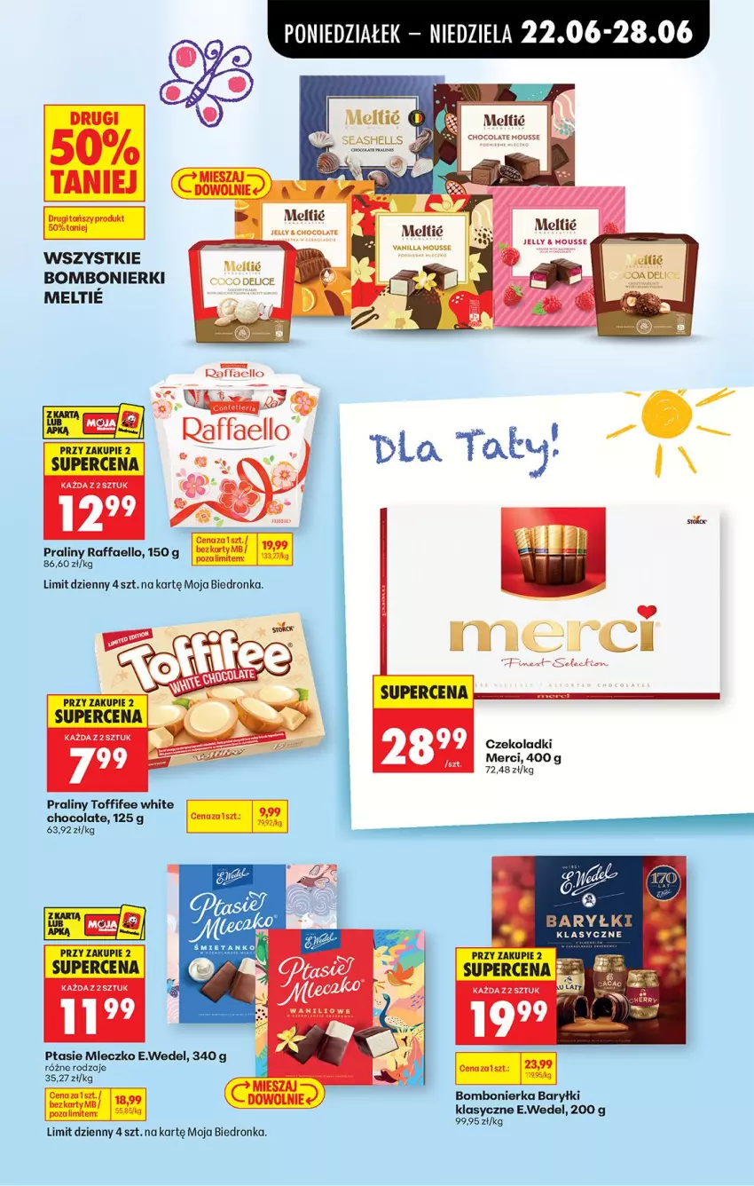 Gazetka promocyjna Biedronka - Od Poniedziałku - ważna 22.06 do 28.06.2026 - strona 3 - produkty: Baryłki, Fa, Merci, Mleczko, Praliny, Ptasie mleczko, Raffaello, Toffifee