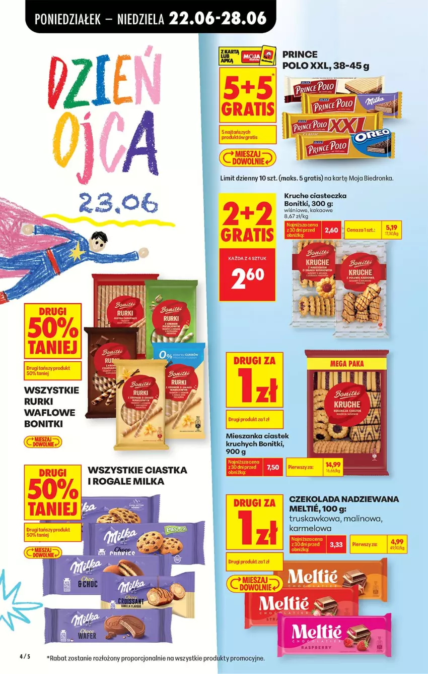 Gazetka promocyjna Biedronka - Od Poniedziałku - ważna 22.06 do 28.06.2026 - strona 4 - produkty: Bonitki, Ciastka, Czekolada, Czekolada nadziewana, Gra, Kakao, LG, Milka, Por, Rogal, Rurki, Stek