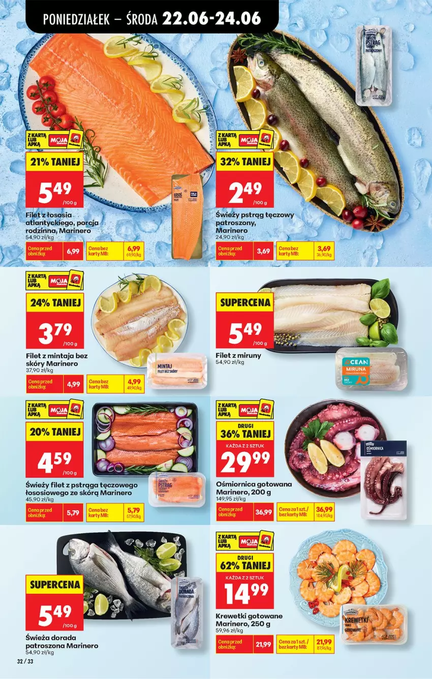 Gazetka promocyjna Biedronka - Od Poniedziałku - ważna 22.06 do 28.06.2026 - strona 42 - produkty: Fa, Filet z mintaja, Filet z pstrąga, Gin, Krewetki, Mintaj, Pstrąg, Pstrąg tęczowy, Sos