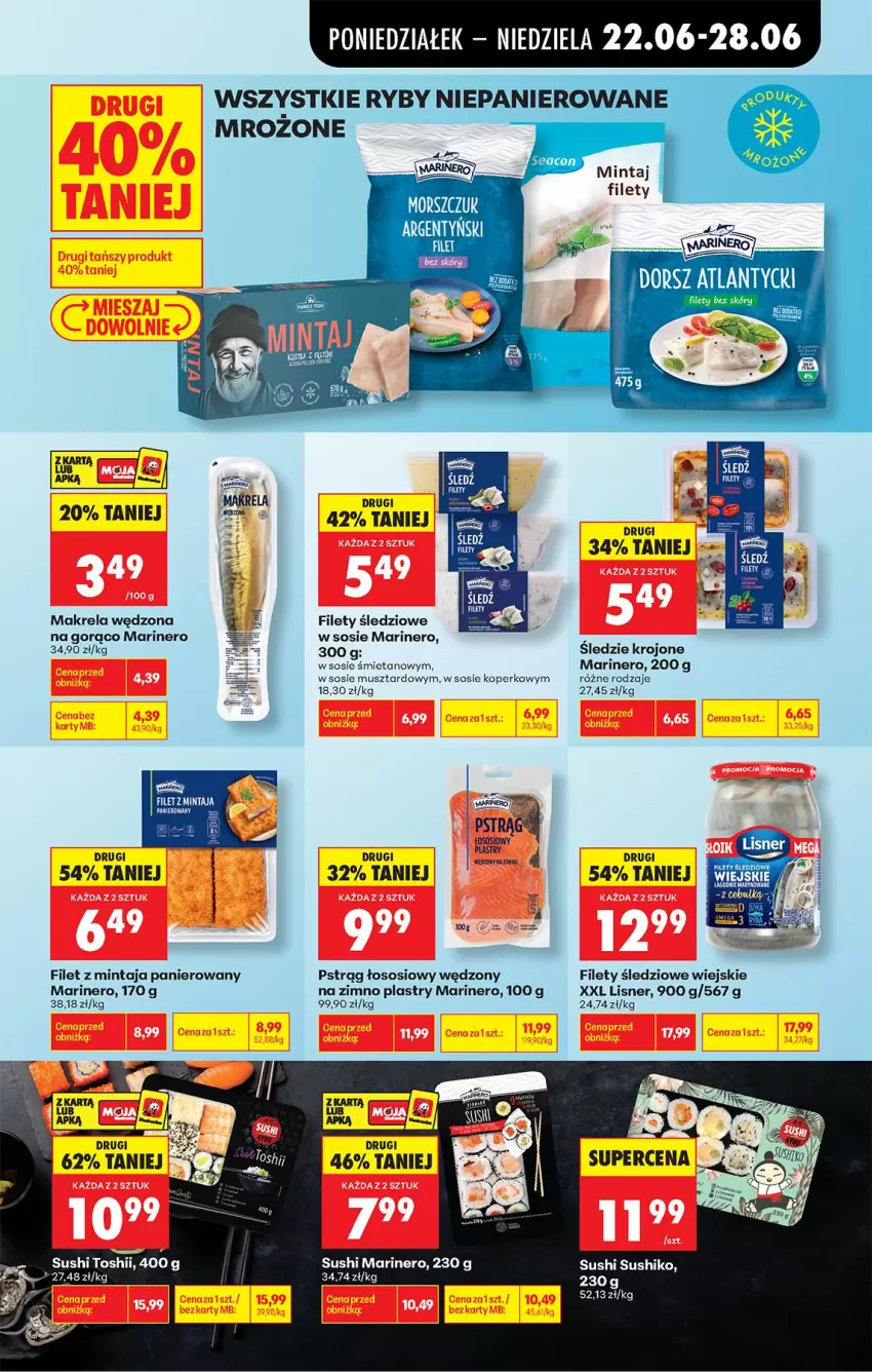 Gazetka promocyjna Biedronka - Od Poniedziałku - ważna 22.06 do 28.06.2026 - strona 43 - produkty: Dorsz, Filet z mintaja, Lisner, Mintaj, Mus, Pstrąg, Sos, Sushi