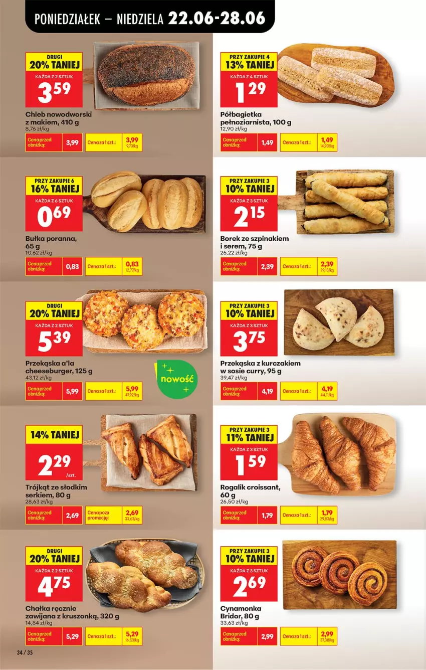 Gazetka promocyjna Biedronka - Od Poniedziałku - ważna 22.06 do 28.06.2026 - strona 44 - produkty: Bagietka, Bułka, Burger, Chleb, Croissant, Kurczak, Półbagietka, Por, Rogal, Ser, Sos, Szpinak