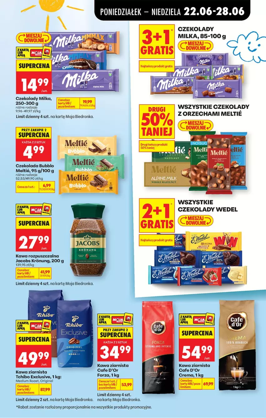 Gazetka promocyjna Biedronka - Od Poniedziałku - ważna 22.06 do 28.06.2026 - strona 5 - produkty: Czekolada, Gin, Iams, Jacobs, Kawa, Kawa rozpuszczalna, Kawa ziarnista, Milka, Por, Tchibo