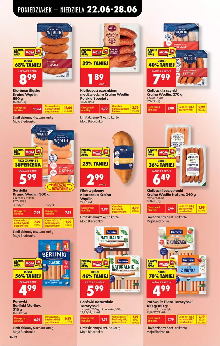 Gazetka promocyjna Biedronka - Od Poniedziałku - ważna 22.06 do 28.06.2026 - strona 50 - produkty: Berlinki, Kiełbasa, Kiełbasa śląska, Kurczak, Morliny, Parówki, Ser, Serdelki, Tarczyński