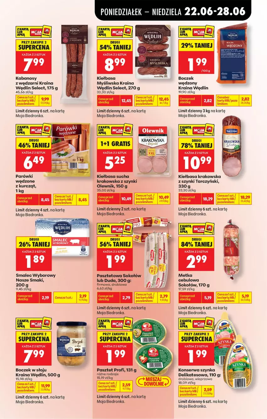 Gazetka promocyjna Biedronka - Od Poniedziałku - ważna 22.06 do 28.06.2026 - strona 51 - produkty: Boczek, Duda, Gra, Kabanos, Kiełbasa, Kiełbasa krakowska, Koc, Olewnik, Parówki, Pasztet, Ser, Smalec, Sok, Sokołów, Szynka, Tarczyński, Tusz
