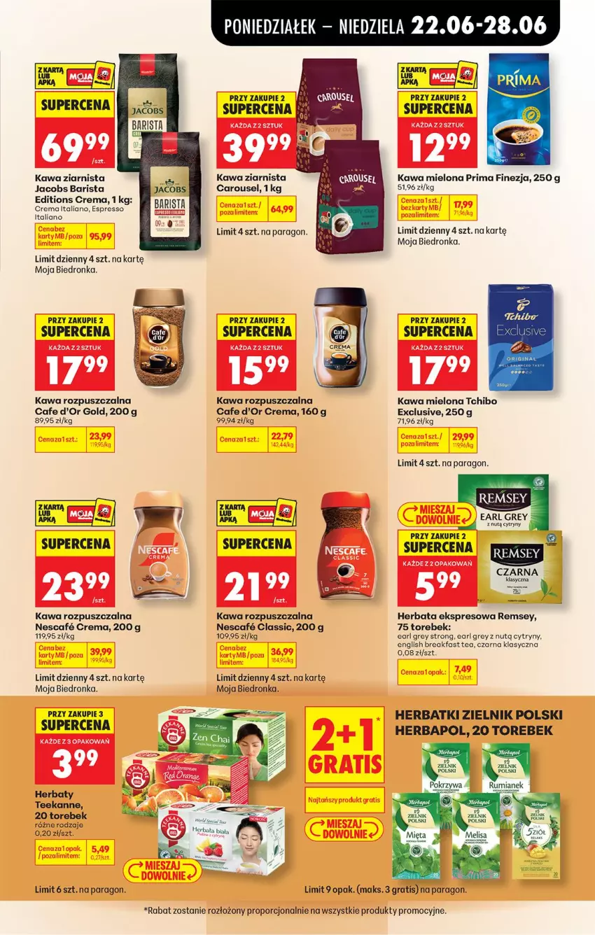 Gazetka promocyjna Biedronka - Od Poniedziałku - ważna 22.06 do 28.06.2026 - strona 71 - produkty: Cytryny, Dior, Earl Grey, Fa, Gin, Gra, Herbapol, Herbata, Jacobs, Kawa, Kawa mielona, Kawa rozpuszczalna, Kawa ziarnista, Mięta, Por, Prima, Rum, Tchibo, Teekanne