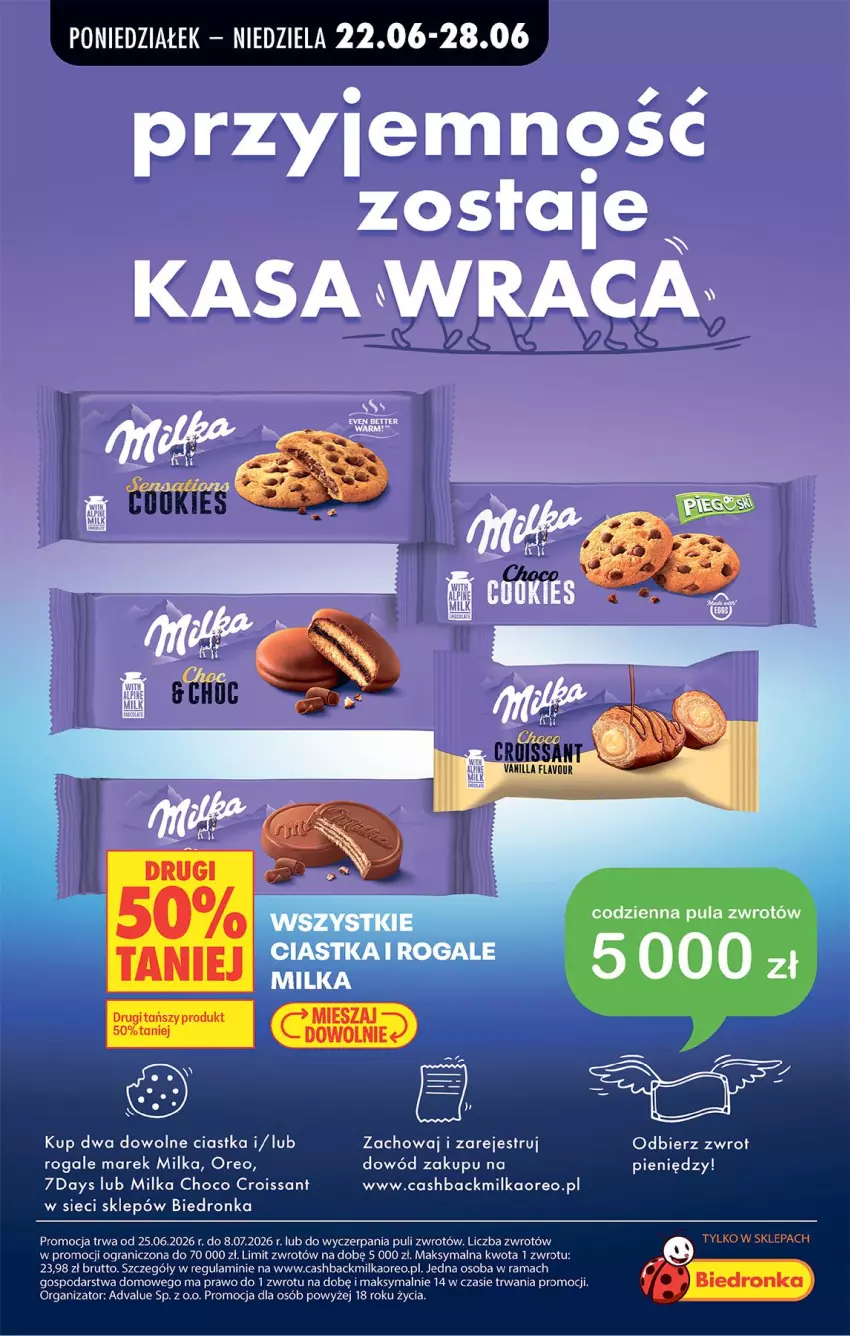 Gazetka promocyjna Biedronka - Od Poniedziałku - ważna 22.06 do 28.06.2026 - strona 73 - produkty: 7 Days, Ciastka, Croissant, Gra, Milka, Oreo, Rama, Rogal