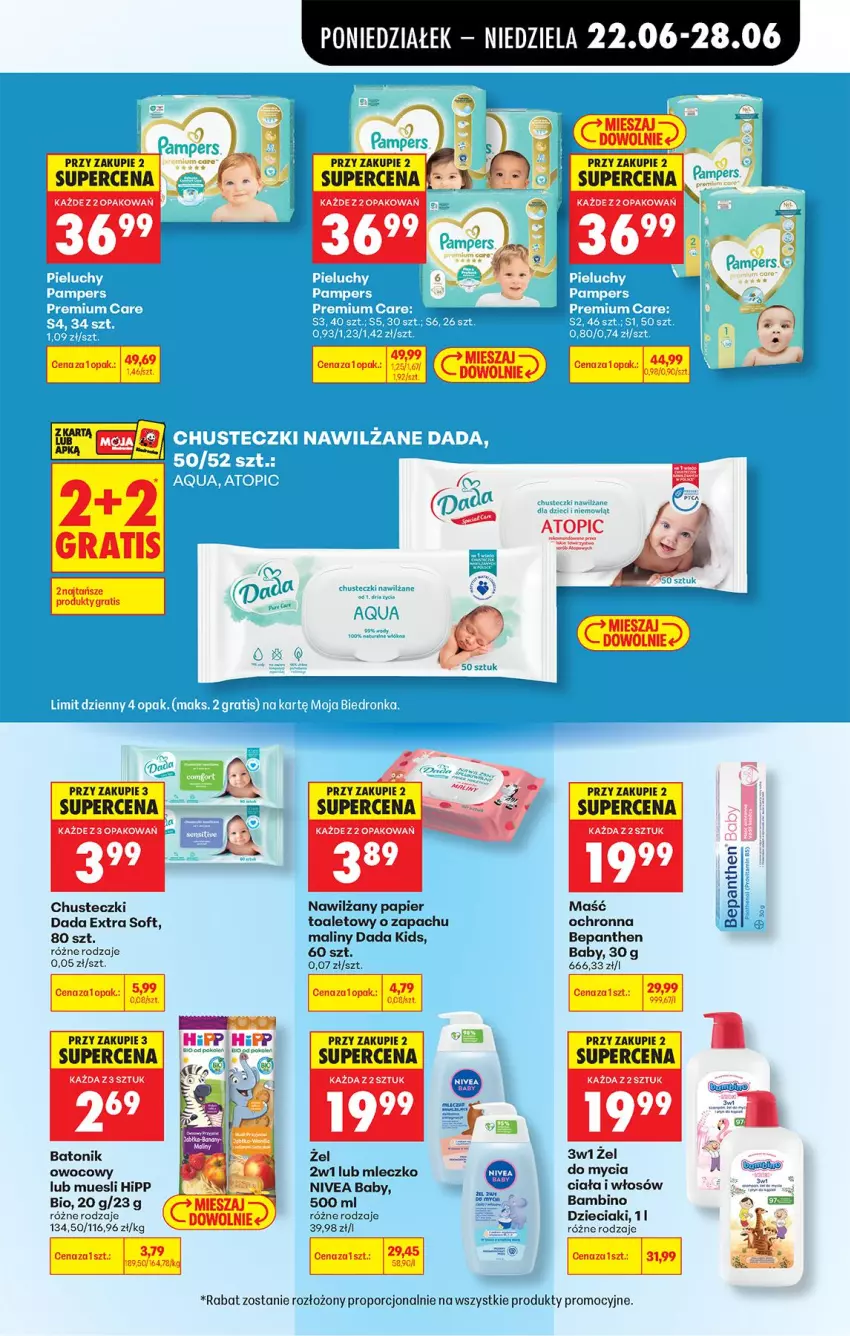 Gazetka promocyjna Biedronka - Od Poniedziałku - ważna 22.06 do 28.06.2026 - strona 89 - produkty: Baton, Bepanthen, Chusteczki, Dada, Dzieci, Fa, HiPP, Maliny, Mleczko, Nawilżany papier, Nivea, Nivea Baby, Papier, Por, Tonik
