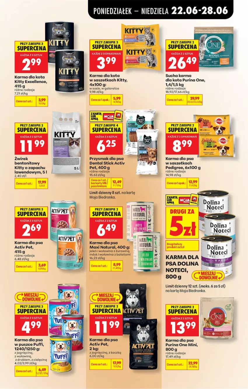 Gazetka promocyjna Biedronka - Od Poniedziałku - ważna 22.06 do 28.06.2026 - strona 93 - produkty: Pedigree, Przysmak dla psa, Puf, Pur, Purina, Sucha karma, Wołowina